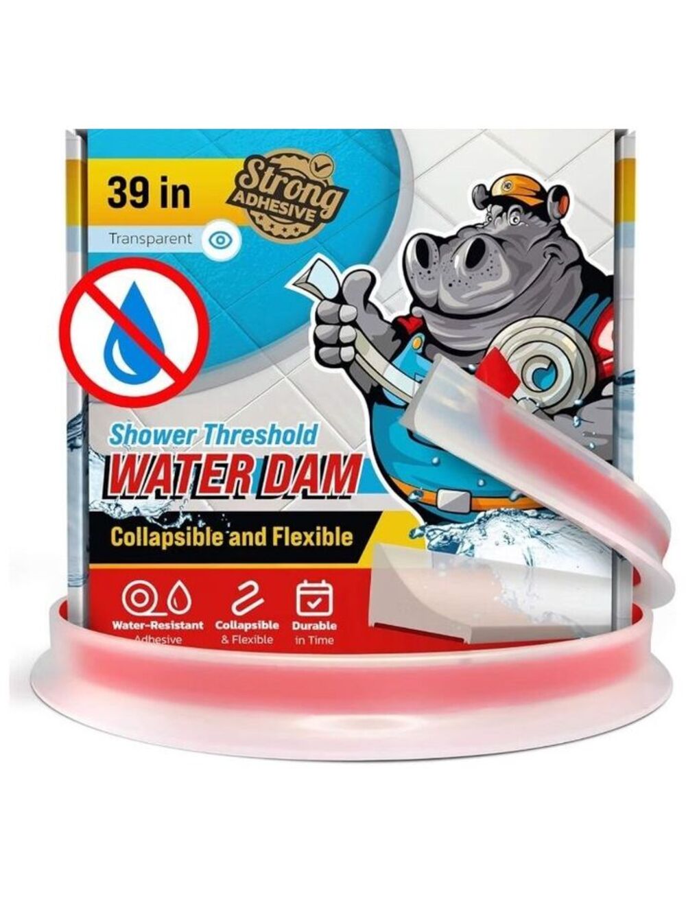 39-Inch Transparent Shower Threshold Water Dam - Flexible, Collapsible NEW